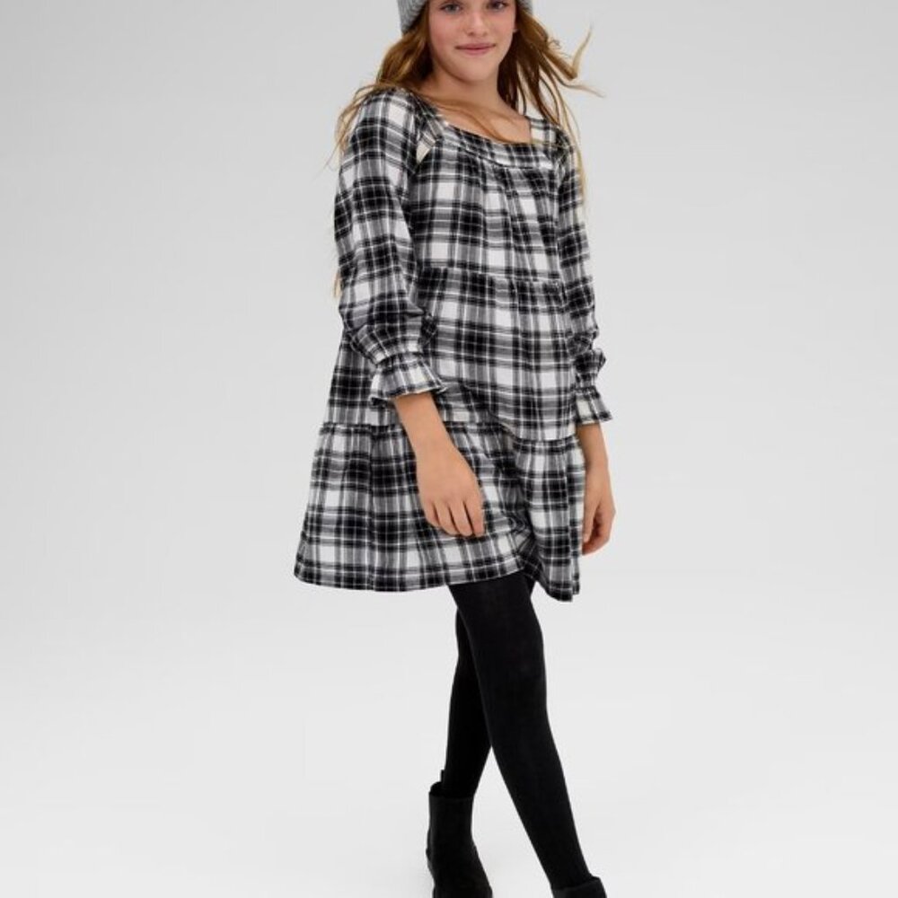 GAP Kids Black Plaid Tiered Squareneck Dress/NWT/S & M